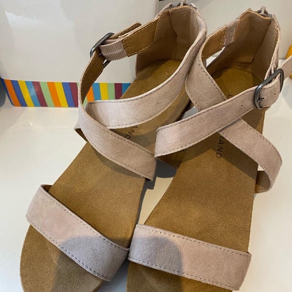 LUCKY BRAND Wedge Strap Sandals Shoes Suede Taupe Leather Kawaii Cute Platform 6 - Picture 11 of 15